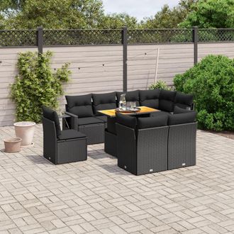vidaXL Set De Sof&aacute;s De Jard&iacute;n 8 Piezas Y Cojines Rat&aacute;n Sint&eacute;tico Negro Vidaxl