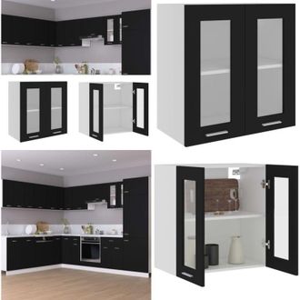 vidaXL Mobile Pensile con Vetro Lyon Nero 60x31x60 cm - Armadio cucina - Armadio con vetro