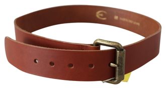 Just Cavalli Womens Brown Leather Logo Bronze Rustic Metal Buckle Belt