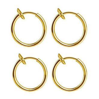 Generic Retractable Hoop Earrings for Women Men Hip Hop Classic Piercing No Need Studs Stylish Dangle Design Lightweight Comfortable (Gold, One Size)