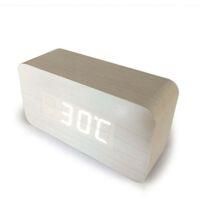 OEM Reloj Despertador Digital Blanco De Madera Con Brillo Ajustable, Control Por Voz, Pantalla Led Rectangular Que Muestra La Hora Y La Temperatura, Decor
