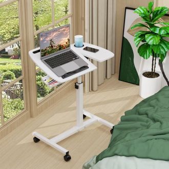 OEM Tuserxln Table De Lit - Hauteur Ajustable - 2 Roulettes Verrouillables - 1 Tiroir - Mdf Blanc