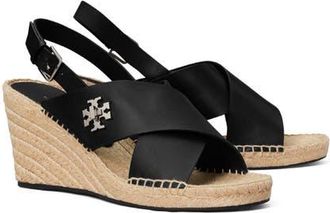 Tory Burch Turnlock Espadrille Slingback Platform Wedge Sandal in Perfect Black at Nordstrom, Size 10.5