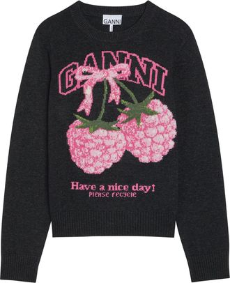 Ganni Logo-intarsia Wool-blend Jumper - Black - S (UK8-10 / S)