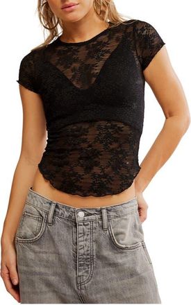 Free People Ready to Go Lace T-Shirt in Black at Nordstrom, Size X-Small