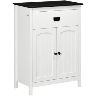 Kleankin Armario Auxiliar De Ba&ntilde;o Mueble De Ba&ntilde;o Auxiliar Con 1 Caj&oacute;n 2 Puertas Y Estante Ajustable Para Lavabo Ducha Estilo Moderno 60x30x80cm Blanco - Kleank