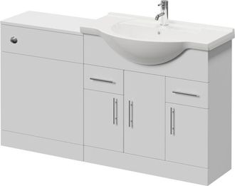 Alexander James Alexander James Cento Gloss White 1450mm 3 Door Vanity Unit Toilet Suite - 1450mm - Chrome 96mm Bar HandleWithout James Toilet Pan