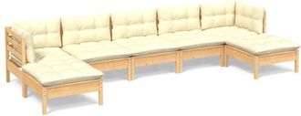 vidaXL Muebles De Jard&iacute;n 7 Piezas Cojines Madera De Pino Color Crema Vidaxl