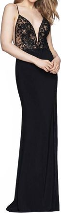 Faviana Beaded Top Gown In Black