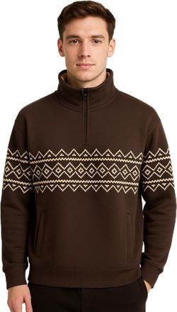 Generic Mens Premium Quarter Zip Sweatshirt - Long Sleeve Pullover Cotton Blend Jumper Sizes S-3XL (UK, Alpha, S, Regular, Regular, Chocolate Brown/Cream)