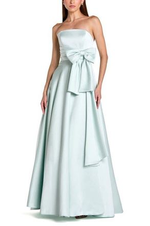 Mac Duggal Strapless Satin Ballgown With Bow Detail in Seafoam at Nordstrom, Size 12