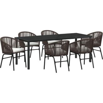 vidaXL Garden Dining Set 7 pcs Brown Powder-Coated Steel vidaXL