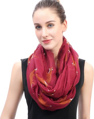 Lina & Lily Fox Animal Print Ladies Lightweight Snood Infinity Scarf (Red violet)