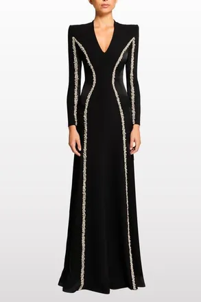 Jenny Packham Ghost Orchid Embellished Long-Sleeve Maxi Dress in Liquorice at Nordstrom, Size 10 Uk