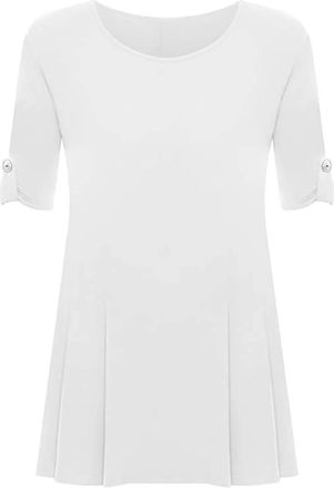 Purple Hanger New Womens Plus Size Stretch Fit Round Neck Plain Button Tops Ladies Three Quarter Turn Up Sleeve T-Shirt Top (22-24, White)