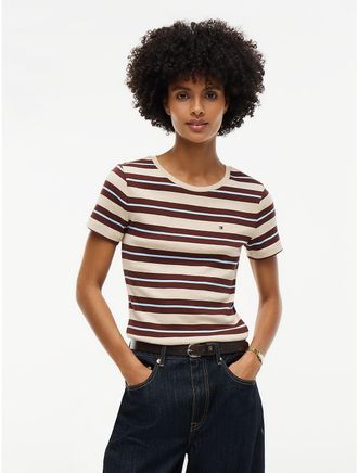 Tommy Hilfiger Womens Striped Favorite T-Shirt - Beige Heather Multi - XXL