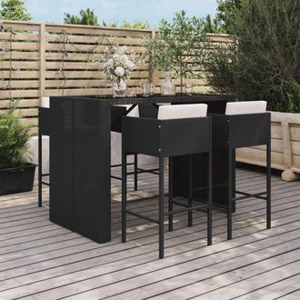 vidaXL Mesa Y Taburetes Altos Jard&iacute;n 5 Pzas Y Cojines Rat&aacute;n Pe Negro Vidaxl