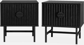 Sweeek Sweeek - Mesita de noche con efecto madera, set de 2, Bazalt, Negro, 48x39x50 cm