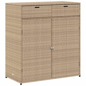Berkfield Home Garden Storage Cabinet Beige 105x55x113 cm Poly Rattan | Size: 105 x 55 x 113 cm