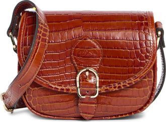 Longchamp 1980 Croc Embossed Small Flap Crossbody Bag in Natural at Nordstrom Rack