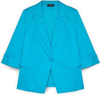Fiorella Rubino Katoenen Mix Blazer met Revers - Dames - Blazers - Blauw - 4XL - Katoen - Jassen