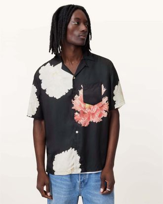 AllSaints Mens Viscose Fleur Relaxed Fit Floral Shirt, Size: XS