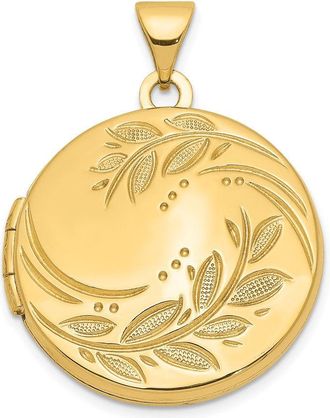 Diamond2Deal 14k Yellow Gold 20mm Round Leaf Floral Locket Pendant