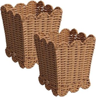 Happimess Resin 3.3-Gallon Tapered Square Wicker Watebasket with Scalloped Edge in Natural at Nordstrom