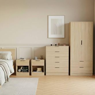 Home Discount Vida Designs Trega 4Pc Bedroom Set(1Dr Bedsidex2, 5Dr Chest, Wardrobe) in Brown