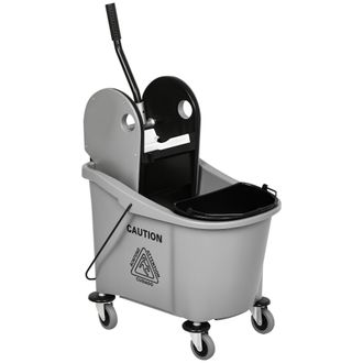 OEM Cubo De Fregona Con Ruedas 36l Carro De Limpieza Con Escurridor De Presi&oacute;n Y 2 Cubetas Separadas 54x41x91,5cm Gris
