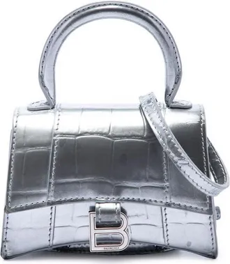 Balenciaga Pre-owned Balenciaga Mini Metallic Croc Embossed Calfskin Hourglass Top Handle Bag Ladies KRR6BW7I2K5QLNE5