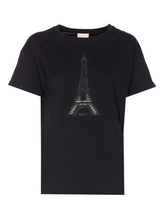 Liu Jo embroidered strass T-shirt - women - Cotton - S - Black