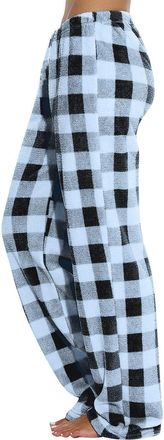 Generic Womens Plaid Fleece Pajama Pants, Wide Leg Lounge Bottoms with Elastic Waist, Soft Flannel Sleepwear for Autumn & Winter, Cosy Check Pyjama Trousers L