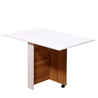 HOMCOM Folding Drop Leaf Table Dining Mobile Writing Desk W/ Casters-Teak/White Colour - Home Living | TJ Hughes White