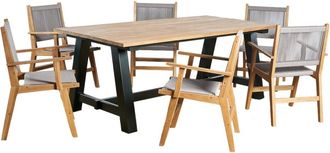 Wanda Collection Conjunto de mesa de jard&iacute;n de teca y 6 sillones gris