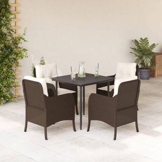 vidaXL Set Comedor De Jard&iacute;n 5 Piezas Y Cojines Rat&aacute;n Sint&eacute;tico Marr&oacute;n Vidaxl