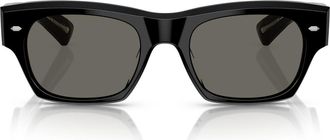 Oliver Peoples Kasdan 51mm Rectangular Sunglasses in Black /Carbon Grey at Nordstrom