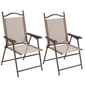 OUTSUNNY Folding Chairs Set - Breathable Mesh Fabric Seat - Mixed Brown | TJ Hughes
