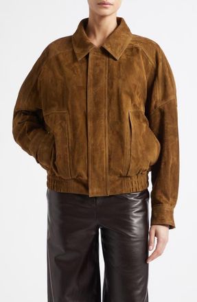Nour Hammour Dalma Relaxed Suede Jacket in Bark at Nordstrom, Size X-Large