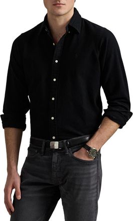 Polo Ralph Lauren Brushed Flannel Button-Down Shirt in Polo Black at Nordstrom, Size Small