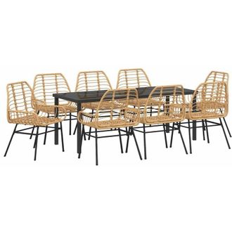 vidaXL Conjunto De Comedor De Jard&iacute;n 9 Pcs Marr&oacute;n Rat&aacute;n Sint&eacute;tico Vidaxl