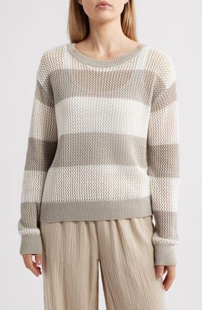 Beach Lunch Lounge Tresa Stripe Crochet Crewneck Sweater in Natural/ivory at Nordstrom Rack, Size X-Large