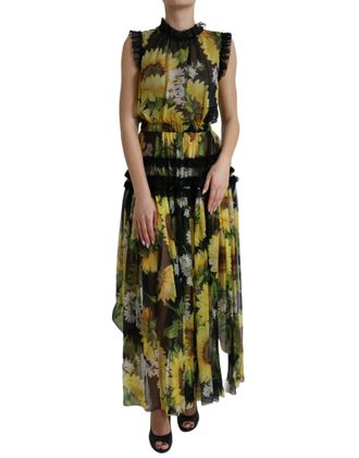 Dolce & Gabbana Womens Sunflower Print Maxi Dress - Yellow Silk - Size EU 40 (Womens)