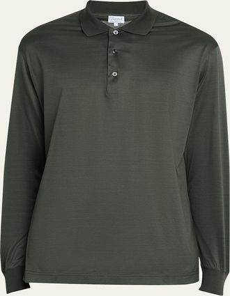 Charvet Mens Cashmere and Silk Knit Long-Sleeve Polo Shirt