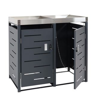 Hhg Hhg - Cubo De Basura Para 2 Cubos 044b, Cubo De Basura, Jardinera Combinaci&oacute;n Acero Inoxidable-metal 39kg 110x115x62cm Ampliable
