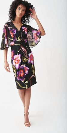 Joseph Ribkoff Elegant Foiled Chiffon Overlay Sheath Dress In Black/multi