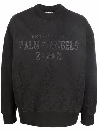 Palm Angels logo-print distressed-effect sweatshirt - Black