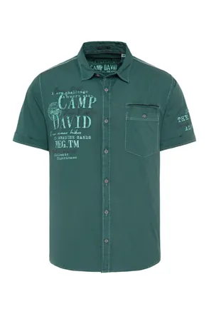 Camp David Mens Lightweight Short Sleeve Shirt with Artworks and Chest Pocket, Evergreen, 3XL