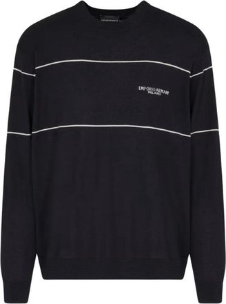 Emporio Armani Navy Typografie Sweater Aw 25 - Heren - Ronde hals truien - Blauw - M - Wol - Truien & Vesten