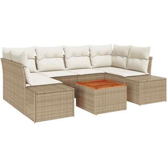 vidaXL Conjunto De Sof&aacute; De Jard&iacute;n 7 Pcs Beige, Blanco Vidaxl